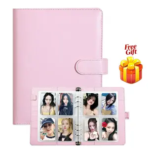 A5 Photo Card Binder with 30 Inner Sleeves (4-pocket and double-sided), 6 Ring 4 Pocket Trading Card Binder, PU Leather Card Collect Book with Magnetic Buckle Closure, Holding up to 240 Cards （Pink)