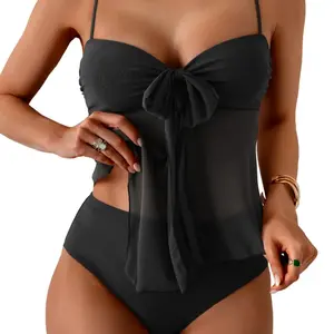 Tankini Swimsuits for Women Tummy Control Flowy Mesh Tops High Waisted Bottoms Coquette 2 Piece Bathing Suits SummerVibes