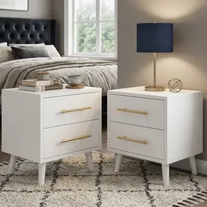 Minimalist White Nightstand 2 Drawers with Gold Handles Practical Storage Side Table Multi-scene Usage Home Furniture Stylish Room Decor Household Cabinet Nice Valentine's Day Home Decoration Gift