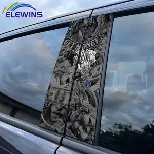 ELEWINS Get Rich Car B-Pillar Stickers, Car Decals - Dream Money and Wealth Design with Dollar Bills, Jewelry and Prayer Hands, Self-Adhesive Durable Vinyl Protective Film, DIY Mounted Exterior Accessories, Vehicle Decoration, Luxury Auto Parts
