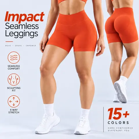 Impact Shorts 4.5" with LOGO Women's Seamless Shorts Low Waist 4.5" Leg Length Seamless Design High Stretch Durable Fabric Subtle Glute Contour Firm Fit for Yoga Activewear