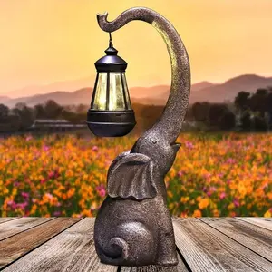 Solar Powered Elephant Statue Lamp, Resin Crafted LED Lighting, Charming Garden Decoration, Ideal Outdoor Art for Yard and Home