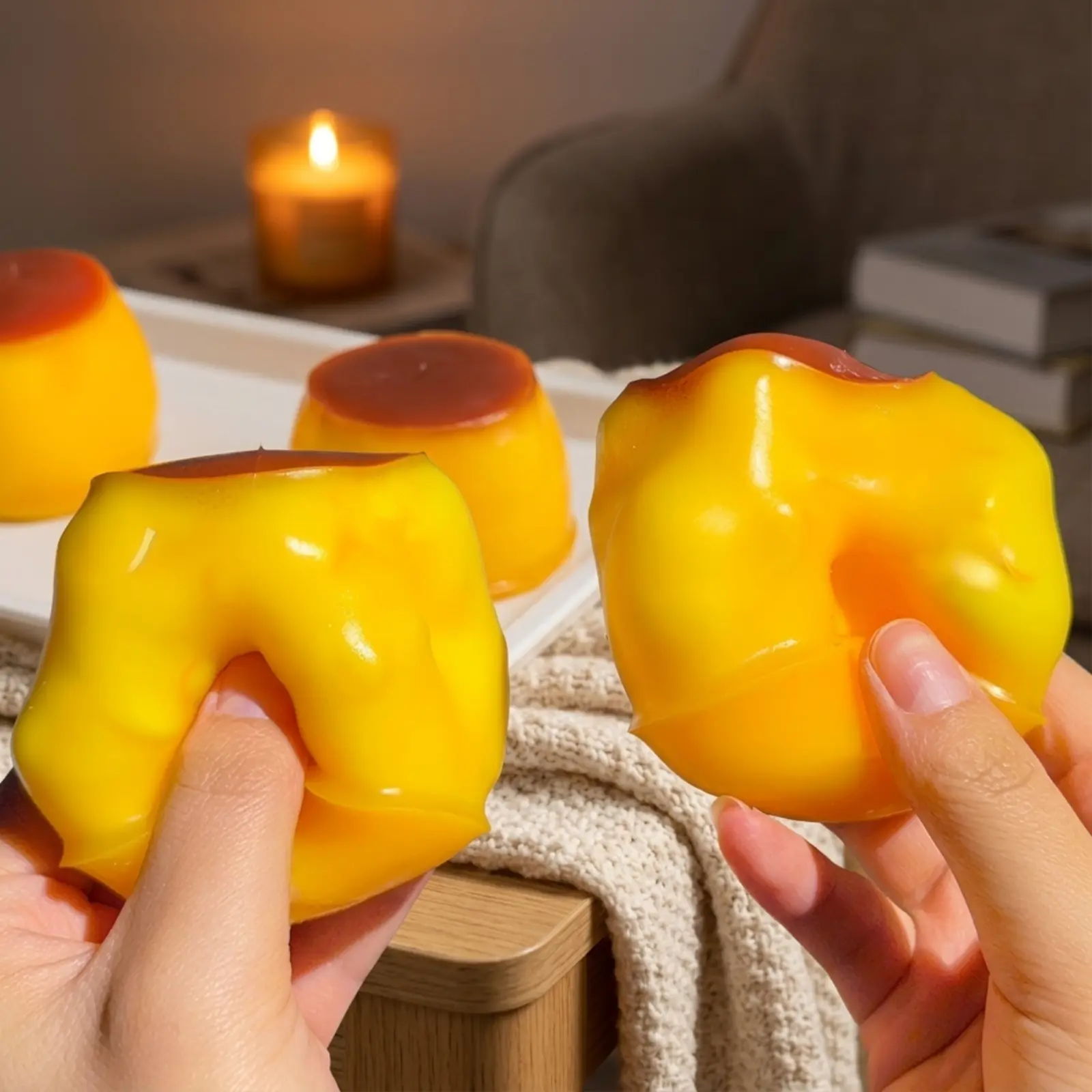 Squishy Toy, Realistic Caramel Pudding Stress Relief Squeeze Toy with Grainy Beaded Texture, Soft Sensory Fidget Toy for Anxiety Relief, Decompres