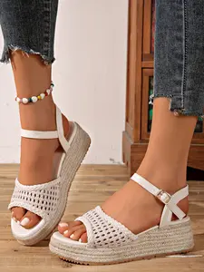 Women's Summer Wedge Heeled Sandals, Thick Sole Rope Bottom, Wide Fit Fish Mouth Design, New Arrival, Comfortable & Stylish Footwear