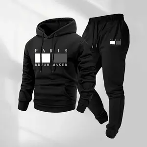Men's USA Letter Printed Hoodie and Drawstring Sweatpants Set, Menswear, Casual Athletic Long Sleeve Hooded Jacket & Trousers for Fall & Winter, Men's Clothing for Daily Wear, Sportswear Indoor Outdoor, Tracksuit, Athleisure Summer Clothes