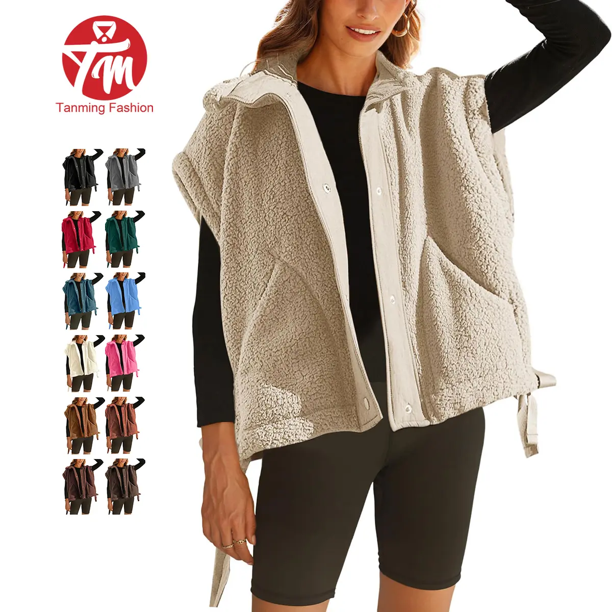 Tanming Women's Basic Fleece Vest Casual Sleeveless Button Down Sherpa Jacket Outerwear with Pockets,back to school,back to school shopping