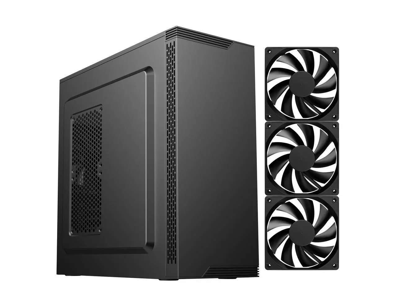 DIYPC  DIY-S05-BK Black USB3.0 Steel  ATX Mid Tower Computer Case, 3 x120mm Black Fan (2 x front, 1x Rear Pre-Installed)