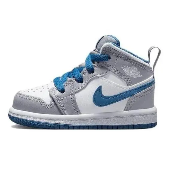 Toddler's Jordan 1 Mid Cement Grey/White-True Blue (DQ8425 014)