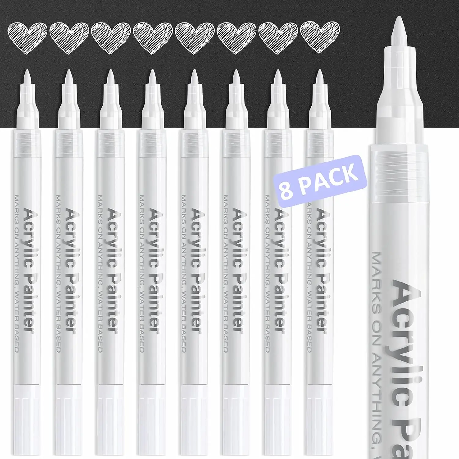 White  Pen  Marker: 8 Pack 0.7mm White  Marker for Black Paper, Metal, , Plastic, Ceramic, Metallic, Rock Painting, Drawing, Extra Fine Point, Ideal for Artist & Students