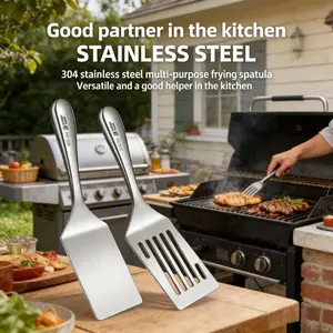 A set of flat scrapers + leak-proof stainless steel flat-bottomed flipping scrapers,suitable for cooking steaks,pancakes,and teppan dishes.Durable kitchen tools;essential kitchen equipment.Stainless Steel Spatula,Grill Turner Spatula,Grill Turner Spatula