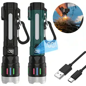 2400 Lumen 2-in-1 Flashlight  Digital Display, Rechargeable, Zoomable, Waterproof, Adjustable Brightness, Emergency Flashlight for Outdoor Camping Survival SummerVibes
