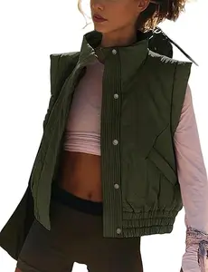 Naeduo Women's Puffer Vest Cropped Lightweight Button Down Quilted Vest Sleeveless Padded Gilet Coat with Pockets Fitted Minimalist Basic Tops for Casual Wear