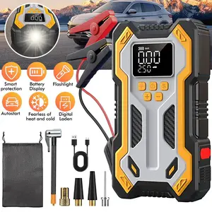【FathersDayGift】Car Battery Jumper Starter with Air Compressor, 150PSI Portable Jump Box Charger for Gas 12L Diesel Vehicles, Jumper Cables & Lights