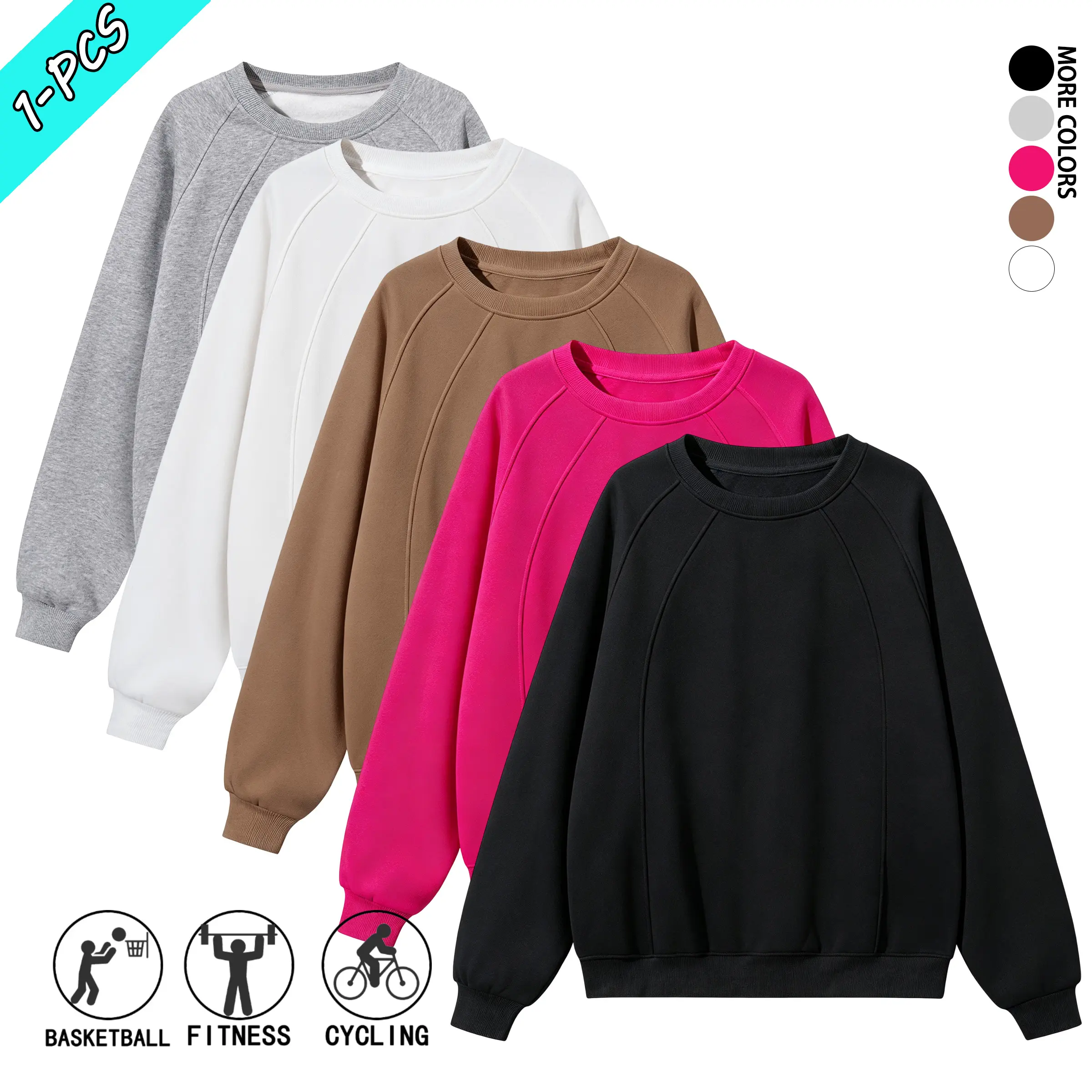 Men’s fleece sweatshirt for spring/autumn, solid color, minimalist crew neck, long sleeves, fashionable and versatile new arrival; couples’ style; suitable for outdoor sports, everyday wear, and street outings.