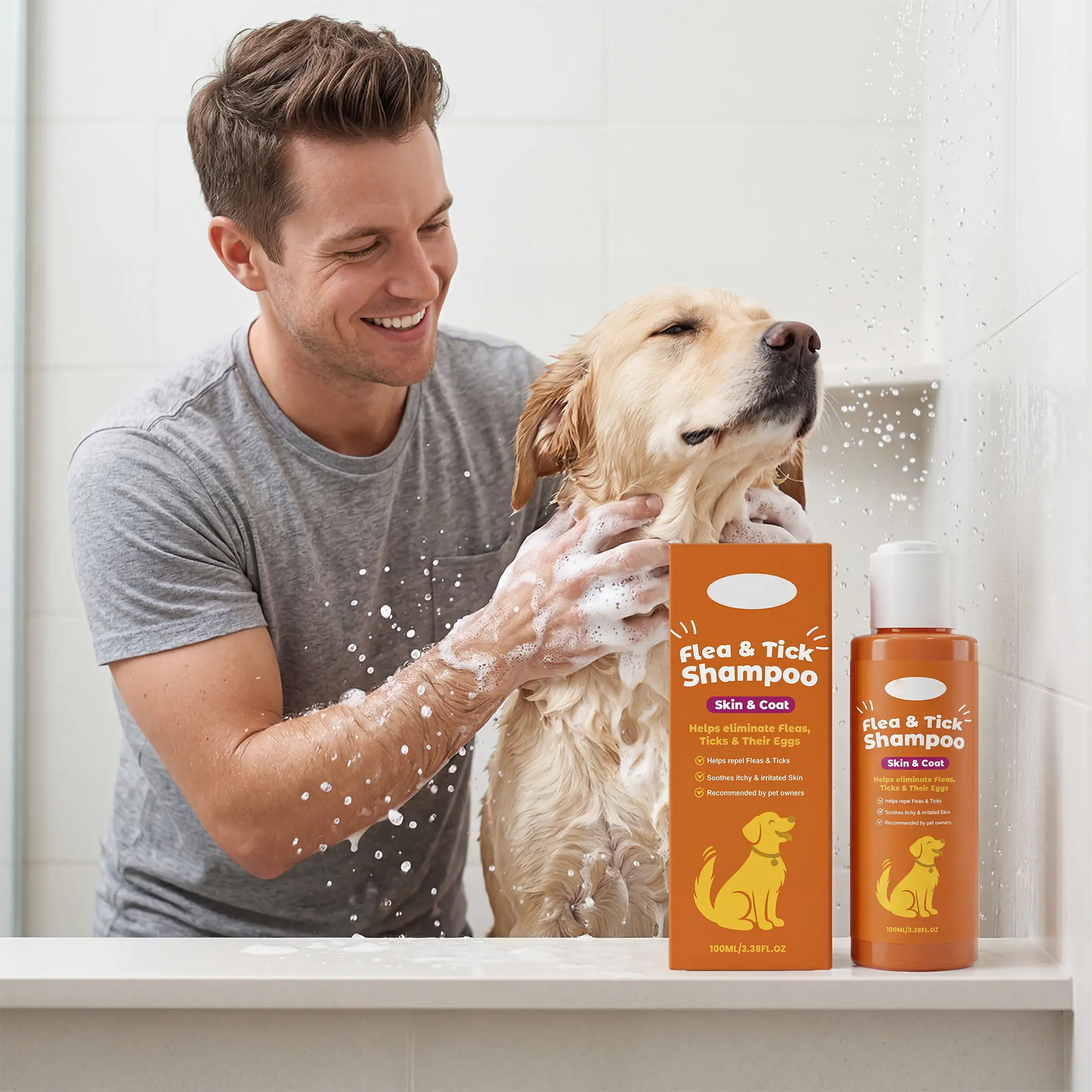 Armor Plus Flea and Tick Shampoo for Dogs & Cats - Gentle Natural Formula with Decyl Glucoside, Tick Control, Skin Relief, Odor Removal, Daily Grooming Wash for Fluffy Coats, Decyl Gluco.