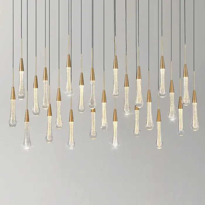 25-Light Long Gold Chandeliers For High Ceilings, Large Raindrop Chandelier