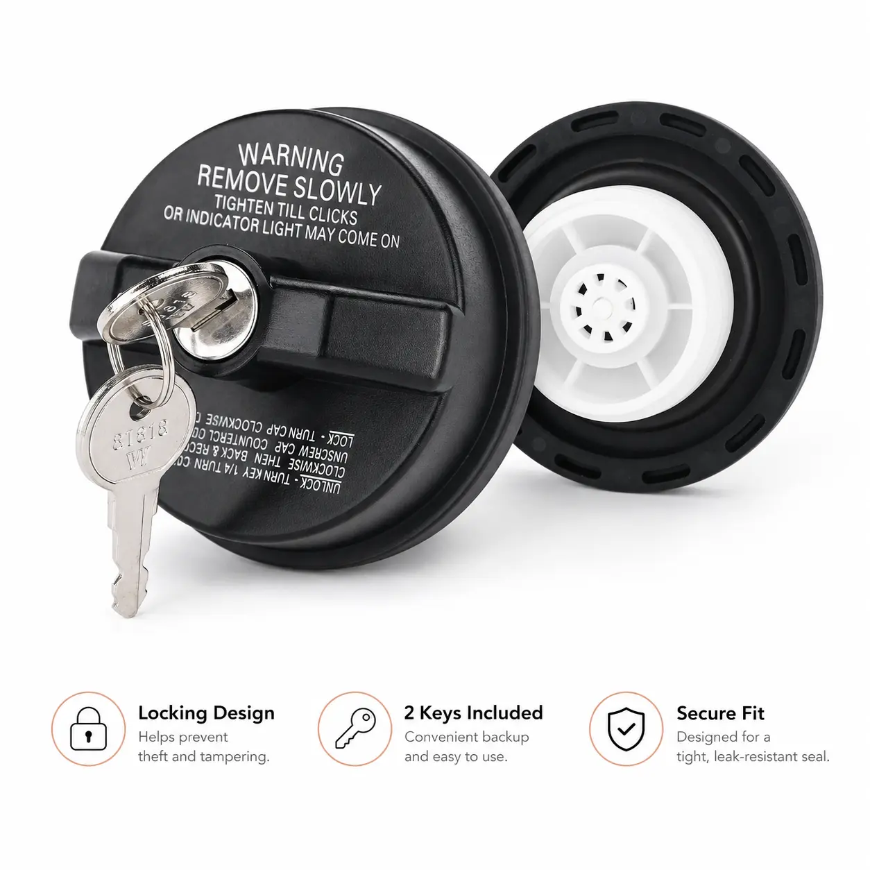 Locking Fuel Cap with 2 Keys - Helps Prevent Theft and Tampering, Compatible with Jeep Wrangler JK/TJ, Liberty, Cherokee, Compass, Grand Cherokee, Commander, Patriot & Dodge Ram 1500/2500, Journey, Caravan, Charger, Challenger, Dakota, Durango, Avenger