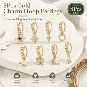 Dangle Nose Rings – Surgical Steel Septum & Cartilage Jewelry, CZ Flower Leaf Star Butterfly – Silver Gold Rose Gold Set – Great for Helix, Tragus, Lip, Daith – Piercing Gift for Women
