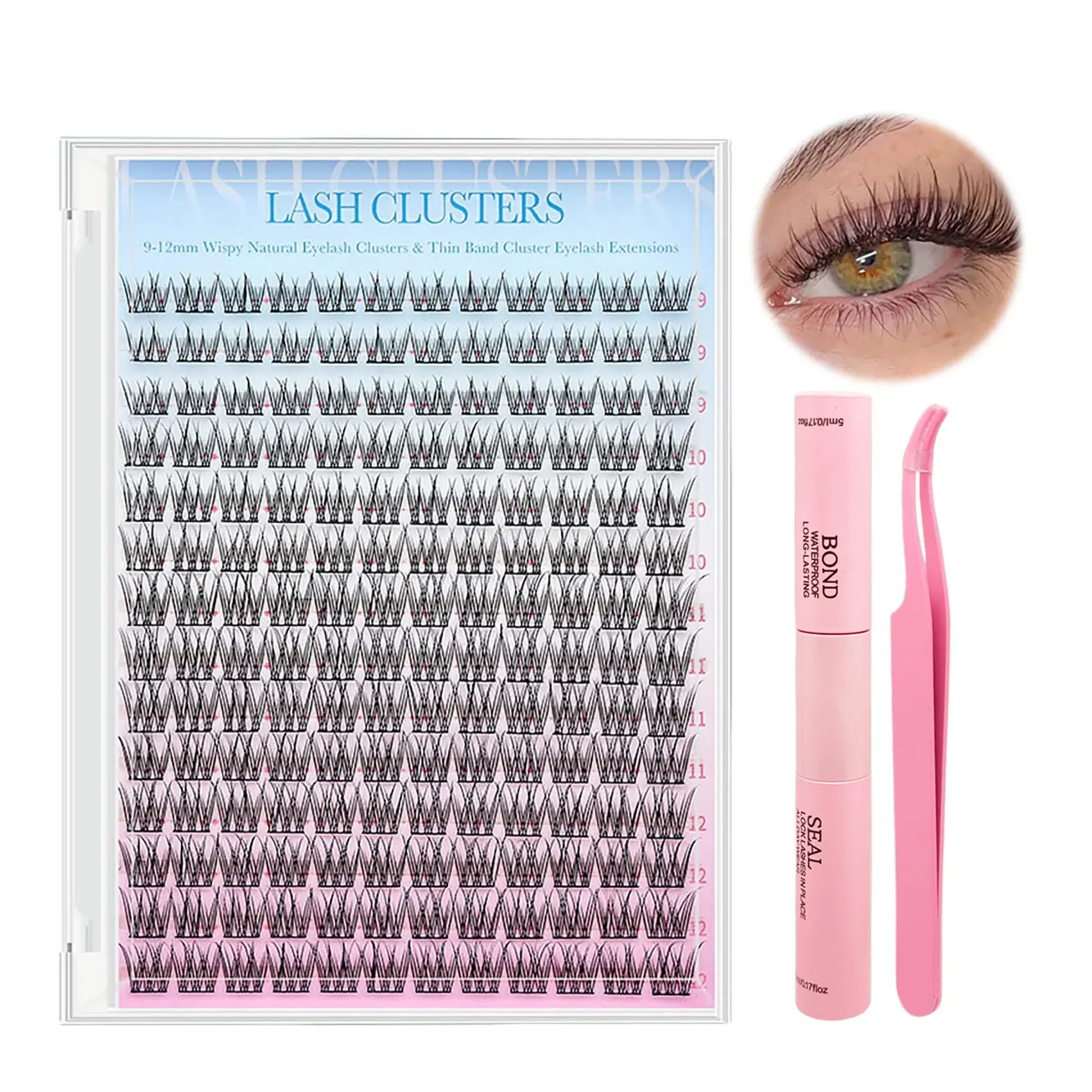 Lash Clusters Eyelash Kit 9-12mm 168PCS Wispy Natural Cluster Eyelash DIY Lash Extension Kit with Lash Bond and Seal, Lash Tweezers, DIY Eyelash Extension Kit for Beginners