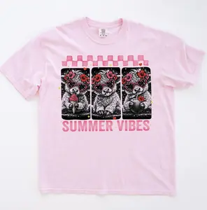 Highland Cow Summer Vibes T-Shirt or Sweatshirt | Cute Pink Retro Cow Graphic Tee | DTG Printed Floral Boho Shirt