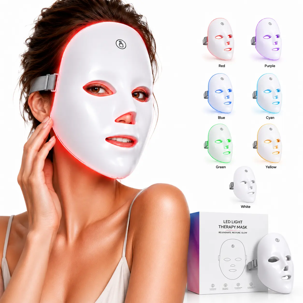 7-Color LED Facial Mask - Normal, Single Item, Cordless Rechargeable Device with Photon Skin Rejuvenation & Red Light Therapy for Daily Skin Repair, Ideal Gift for Women