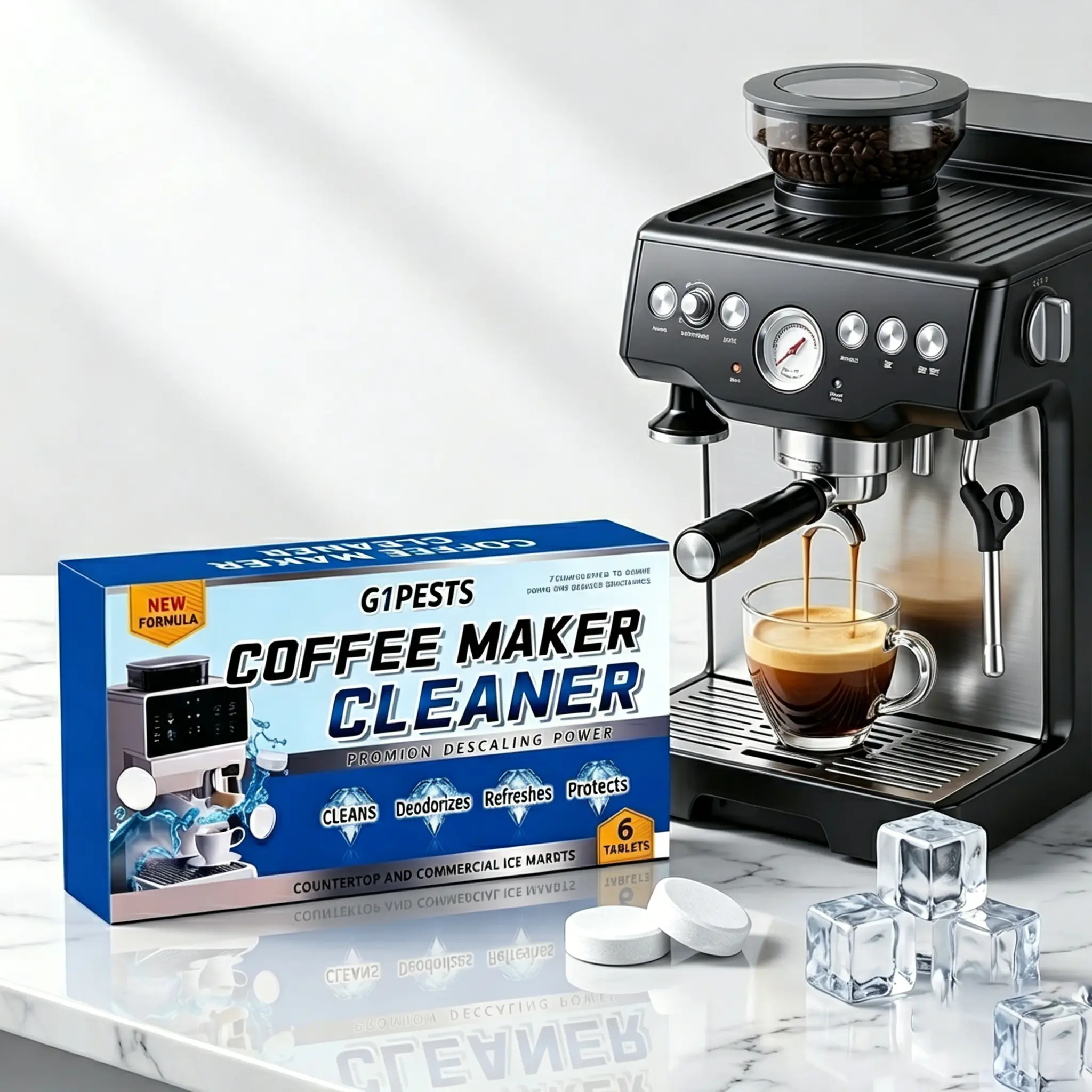 Coffee Machine Cleaner Descaler Tablets - 6 Pack, Deep Cleaning and Descaling for All Coffee Makers , Coffee Maker Pot Descaling & Cleaning Tabs, Descale Drip Coffe And Espresso Machines，Summervibes