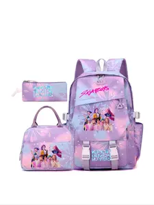 Kpop Book Bag Set, Cross-Border Huntress Team Student Three-Piece Backpack, Large Capacity Lightweight Schoolbag for All Seasons, School Backpacks