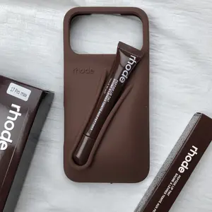 [Fullbox&Gift] 2026 New Rhode Lip Gloss Phone Case for iPhone 17 16 15 14 13 12 11 Pro Max Plus Cute Soft Silicone Shockproof Protective Cover with Cosmetic Holder
