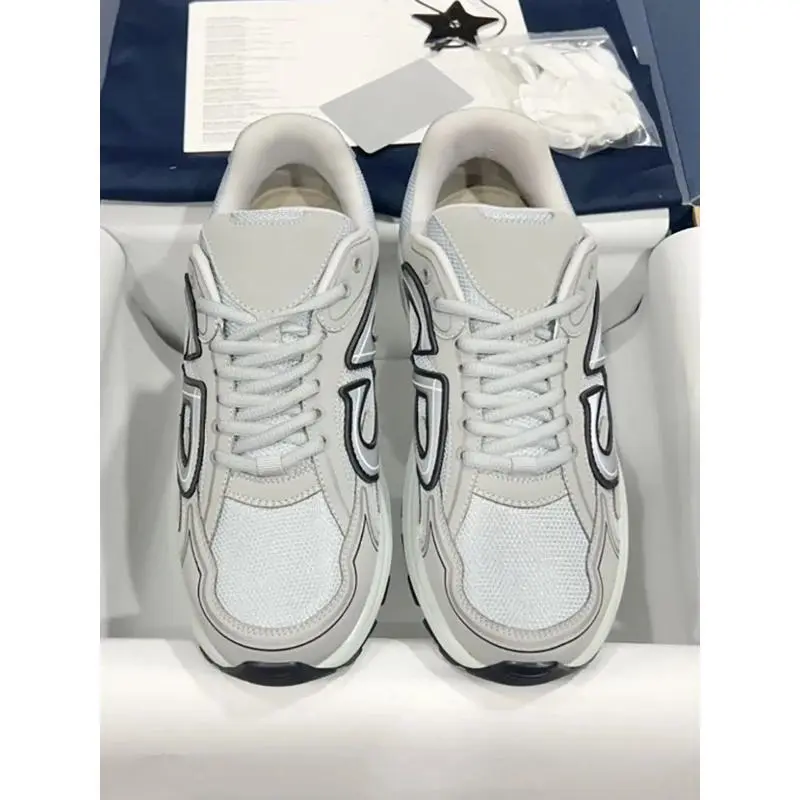 Women's B30 Flat Low-Top Sports Shoes, Spring-Summer Fashion Casual Trainers, Breathable Mesh Round-Toe Patchwork Lace-Up Athletic Footwear