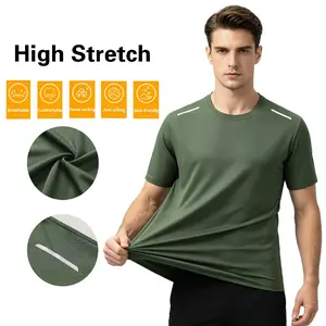 Men's Quick Dry Reflective Stripe T-Shirt, Breathable Short Sleeve Athletic Tee for Gym, Running, Workout & Outdoor Activities