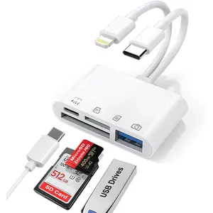 SD Card Reader for  iPad Android, USB-C & Lightning to SD/MicroSD Card Adapter with   Port, Memory Card Reader for Camera Adapter, Support SD,  SD, USB 3.0, No App Required