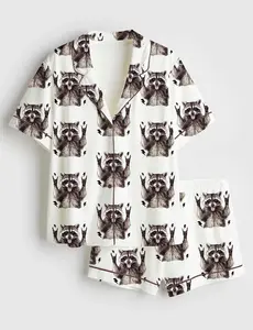 Women's Unhinged and Feral Racoon Short Sleeve Satin Pajama Set