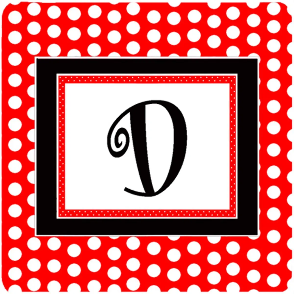 Monogram - Red Black Polka Dots Foam Coasters Initial Letter D, Set - 4