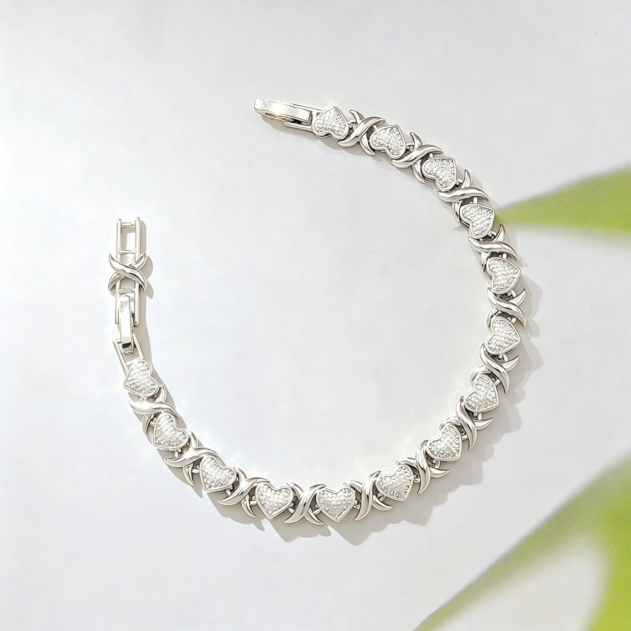 Interlocked Heart Bracelet for Women in 925 Sterling Silver, Elegant Textured Love Symbol Jewelry, Anniversary Birthday Gift, Chain, Double Heart