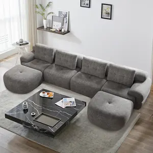[Summervibes] 145'' U-Shaped Modular Boneless Sectional Sofa, Full-Foam Structure, Woven Fabric Upholstery & Compression Pack, Oversized Modern Living Room Couch, Long-Lasting Comfort. Ideal Cozy Home Furniture for Family, Couples & Parents