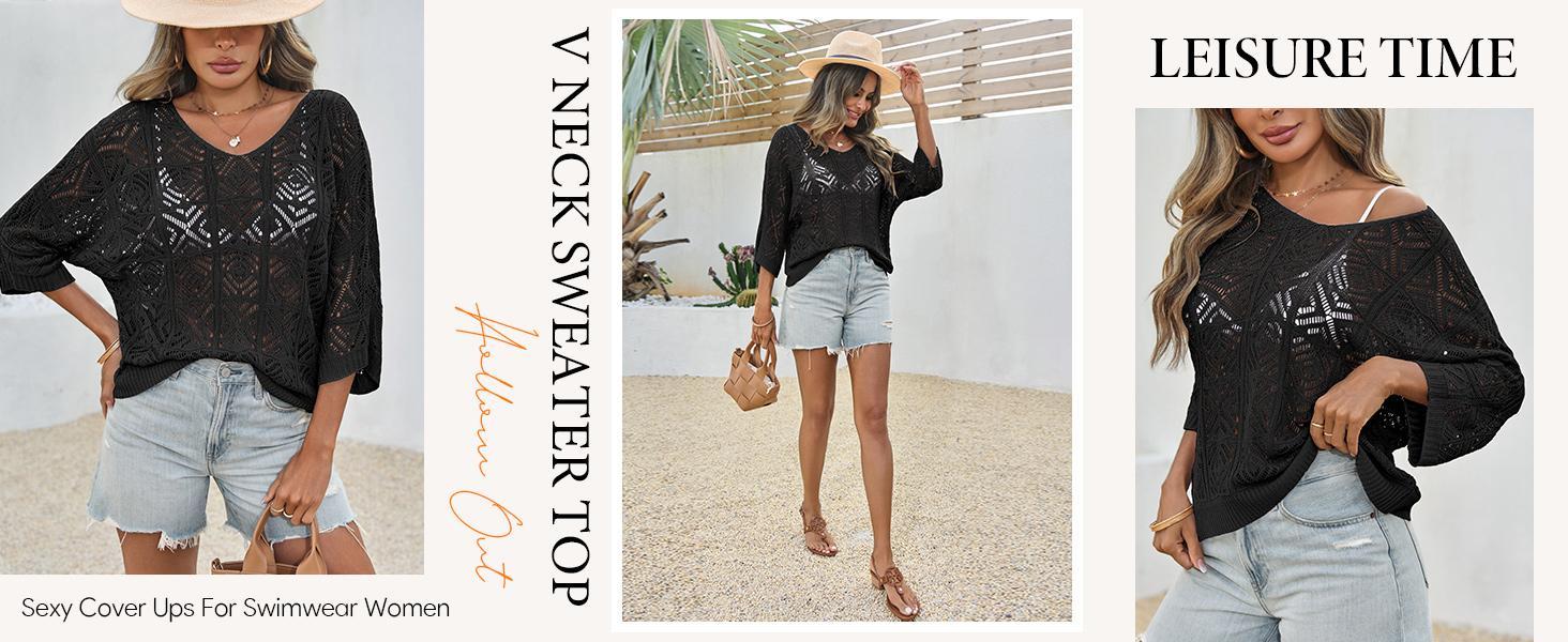 Fisoew Women's Bohemian-Inspired Beige Crochet Top with V-Neck #Springtok #TikTokShopJumpstartSale Casual Chic Fisoew Women's Bohemian-Inspired Beige Crochet Top with V-Neck #Springtok #TikTokShopJumpstartSale Casual Chic
