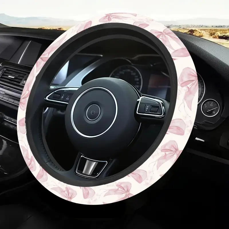 1pc 1.6 x 15 inch Pink Bow and Floral Pattern car steering wheel cover, non-slip and comfortable, car interior accessory, Automotive Car Accessories, no inner ring, easy to install and remove, suitable for all car models, holiday gift, 1.28LYY-9