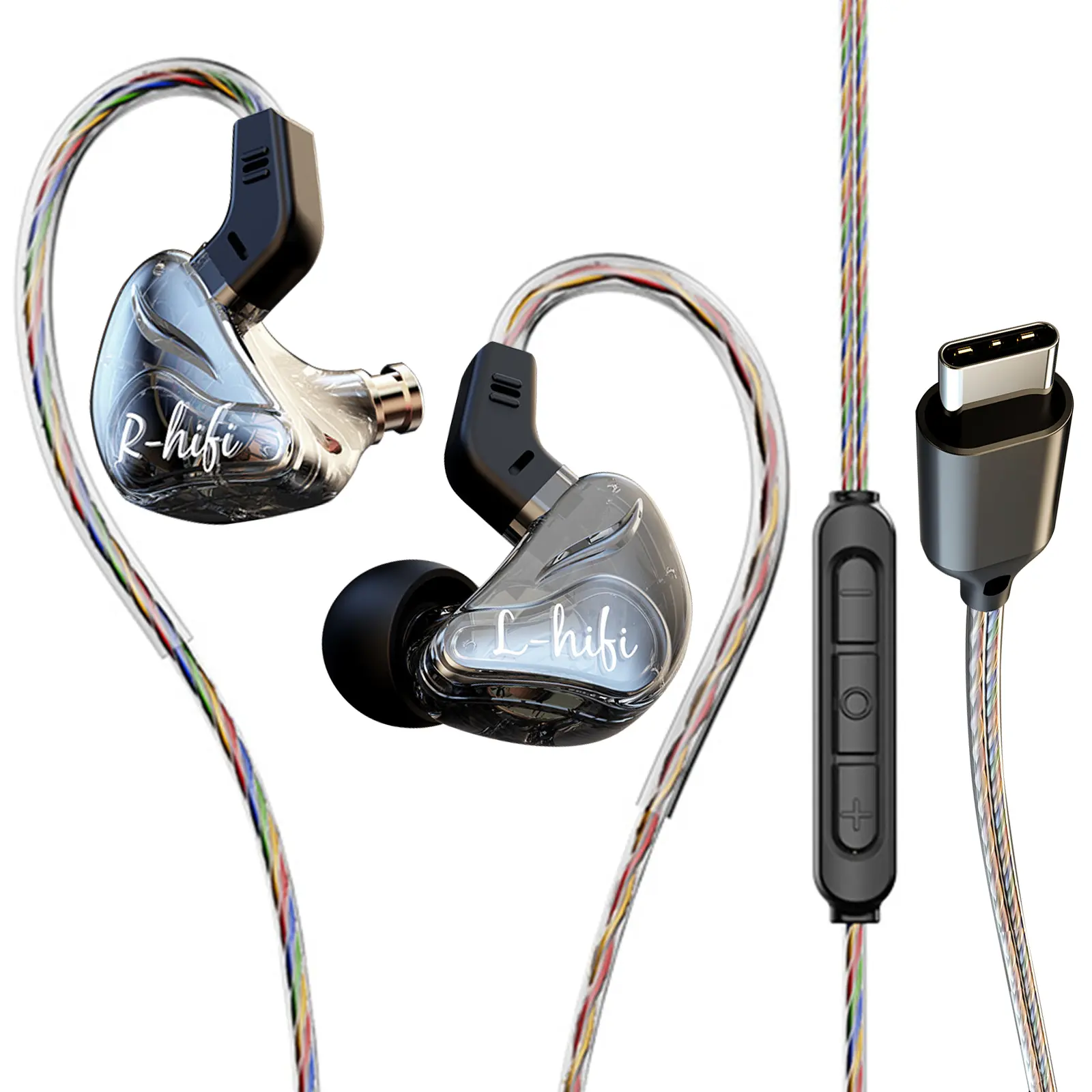 USB C Headphones Wired Earbuds for Samsung S25/S24/S23/FE/S22/S21/S20/A53/A54 Type C IEM Earphone with Microphone Built-in DSP Sound Card for iPhone 17/16/15/Pro/Max/ Pixel 9 Pro (Black)