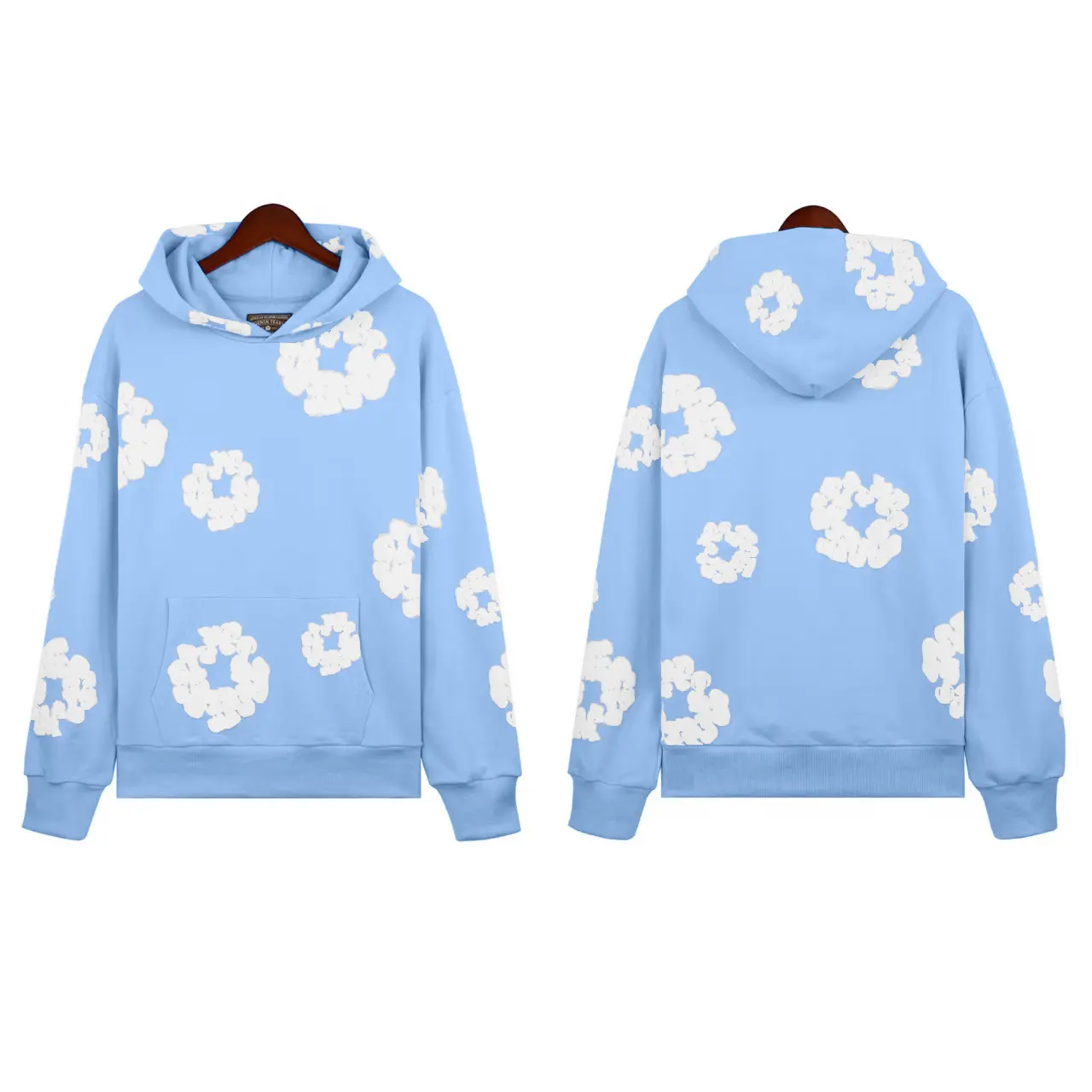 Mist blue hoodie (white floral wreath)
