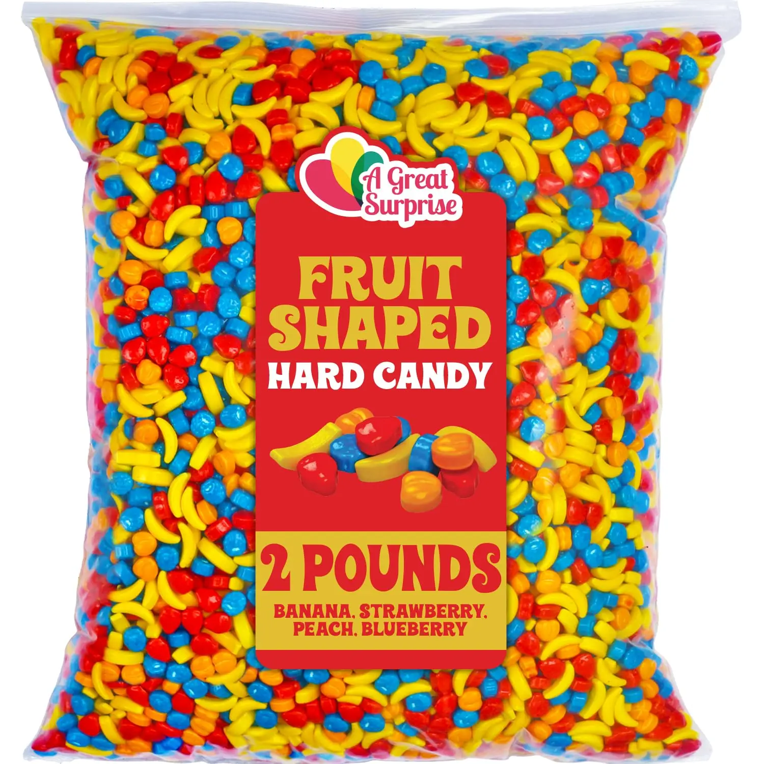 Fruit Shaped Candy Snack - 2 lbs - Unwrapped Gumball Machine Refills - Assorted Flavors (Banana, Strawberry, Peach, Blueberry) Sweet Treat