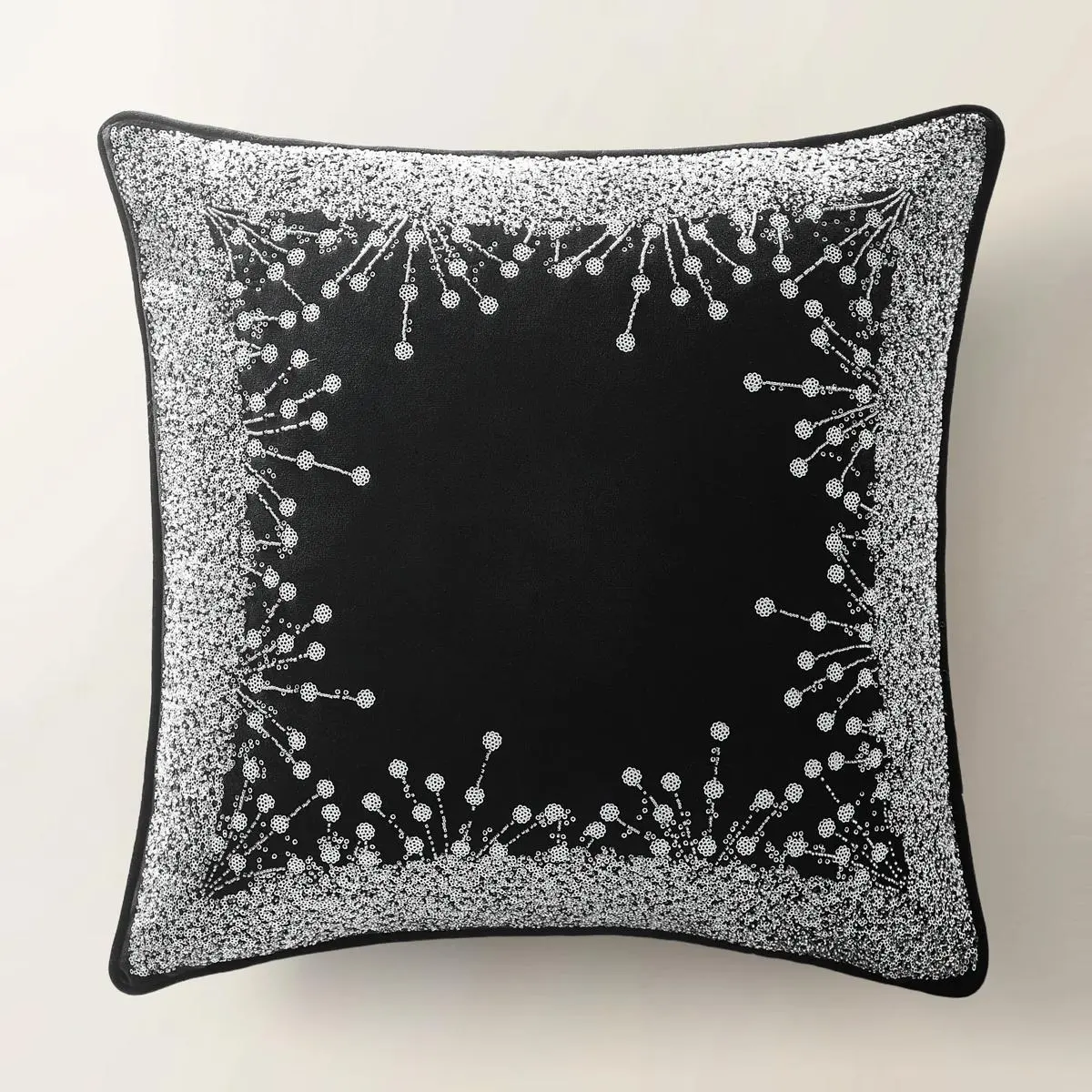 Z Gallerie Grace Holiday Pillow - 20" Black Embroidered Home Decorative Cushion with Beaded Detail, Hidden Zipper Closure, Removable Insert, Soft Furnishings Accent Piece