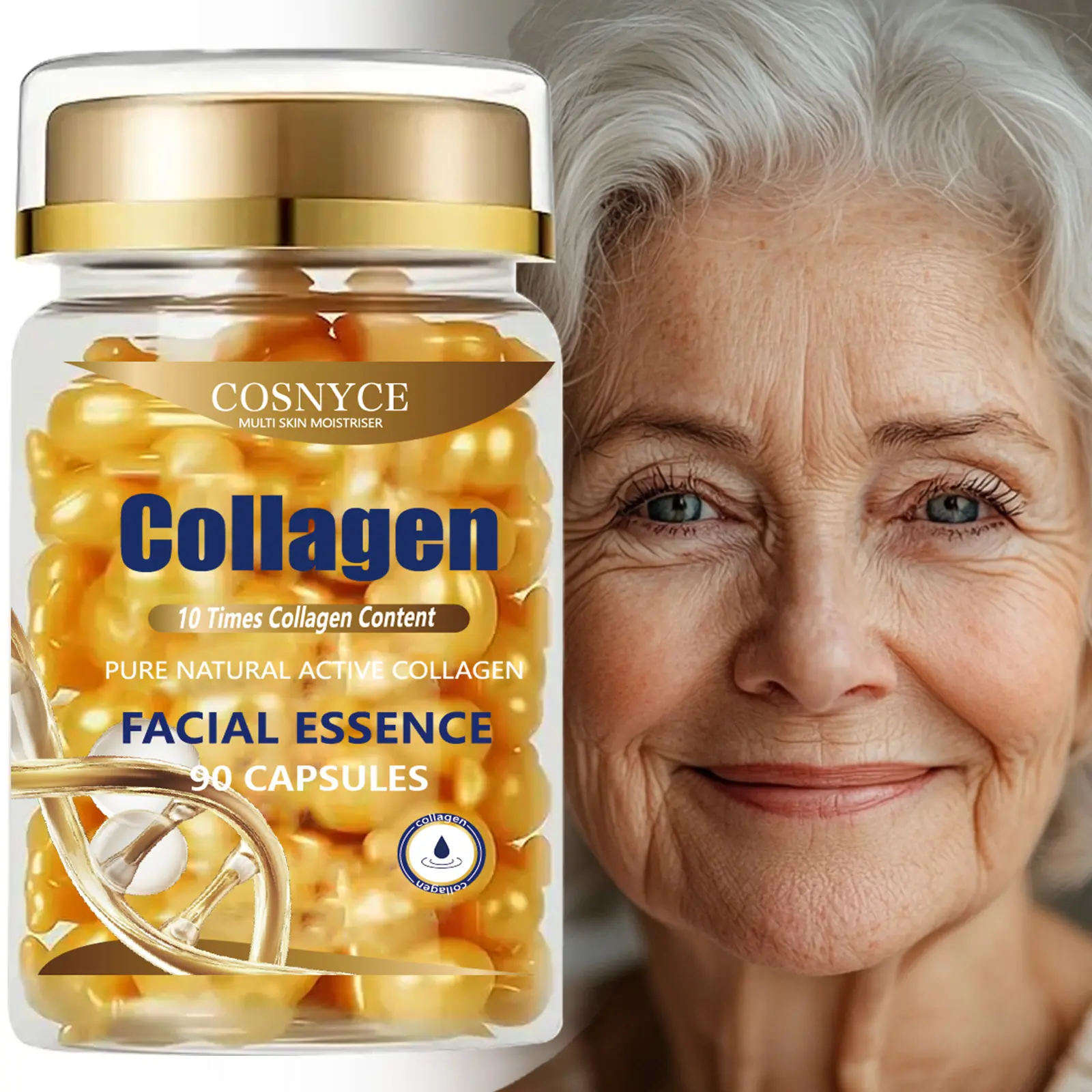 90 Capsules Collagen Essence, Unisex Skincare, Gentle Daily Moisturizing, Brightening & Collagen Boosting Collagen Capsules for Smooth, Glossy Skin Collagen Booster