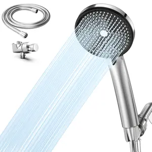 High-pressure handheld showerhead - anti-clogging nozzle, built-in cleaning bathtub, electric cleaning function for tiles and pets, extra-long stainless steel hose, wall and ceiling mounting.