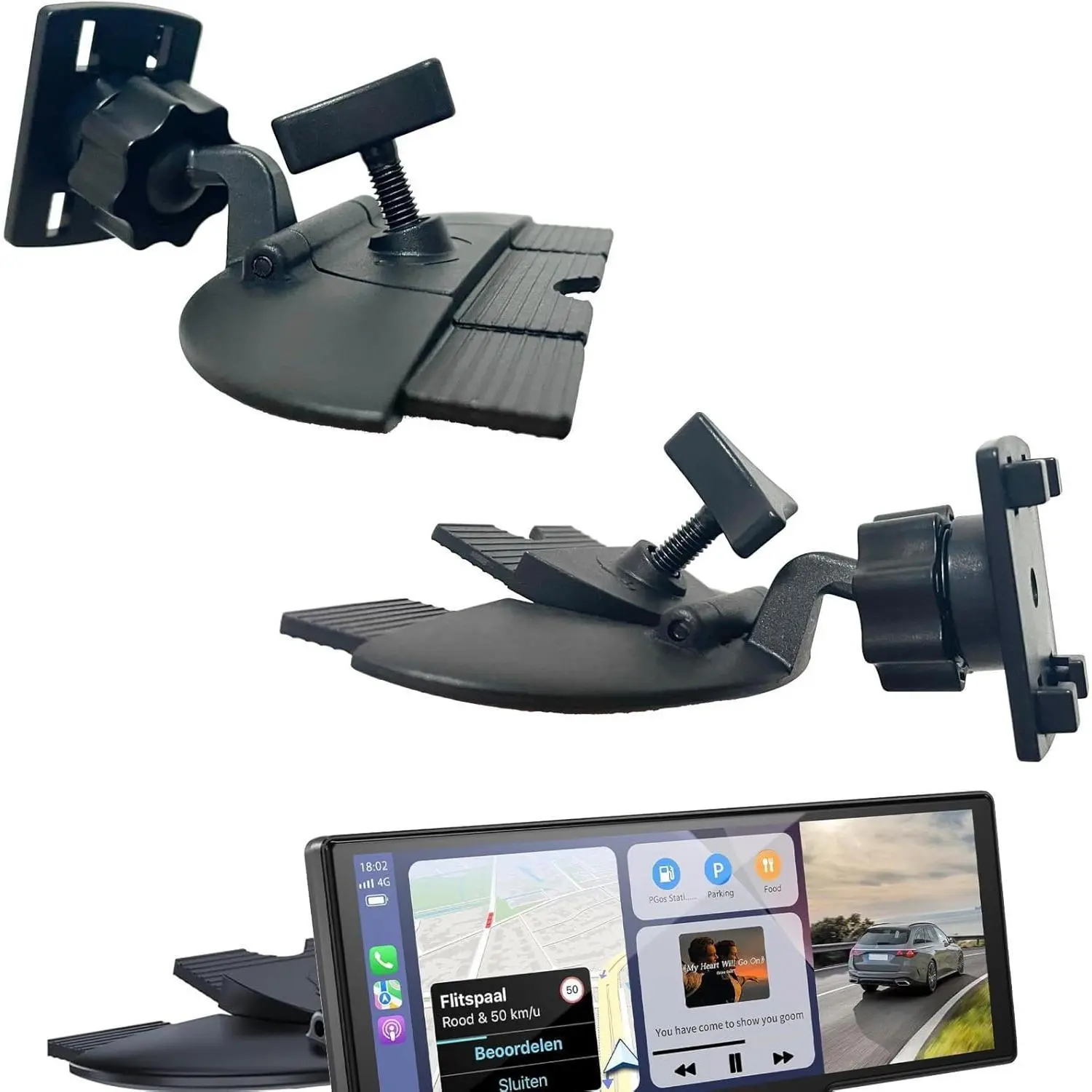 360-Degree Rotating CD Slot Mount, Secure Clip-in Car Holder with 4-Button Lock for CarPlay & GPS Screens, Rotating Dashboard Clip