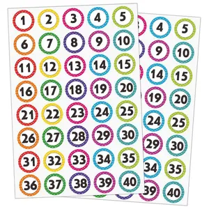 Colorful Number Stickers 1-40, Round Dotted Self-Adhesive Labels, Circle Sticker Label, Sticker Dots, Waterproof Digital Decals, Ideal for Classroom, Toy Organization, Storage Boxes
