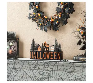 Glitzhome 14"L Halloween "HALLOWEEN" Haunted House Table Sign