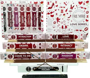 Trumiri Incense Sticks - Love Series - Total 120 Insence-Sticks (20 Insense x 6 Incents) - Incienso Inscents-Sticks for Spell to Rekindle Call Attract New Fire of Love + Incense Holder