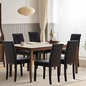 Leather Dining Chairs Set of 2,Solid Wood Kitchen Chairs Modern Parson Design for Dining Table,Upholstered & Waterproof(Brown)