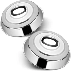 Cheese Melting Dome Set of 2-12 Inch Round Basting Cover - Stainless Steel - Metal Steam Cover - Griddle Accessories for Flat Top Grill Cooking Indoor or Outdoor Handles Kitchen