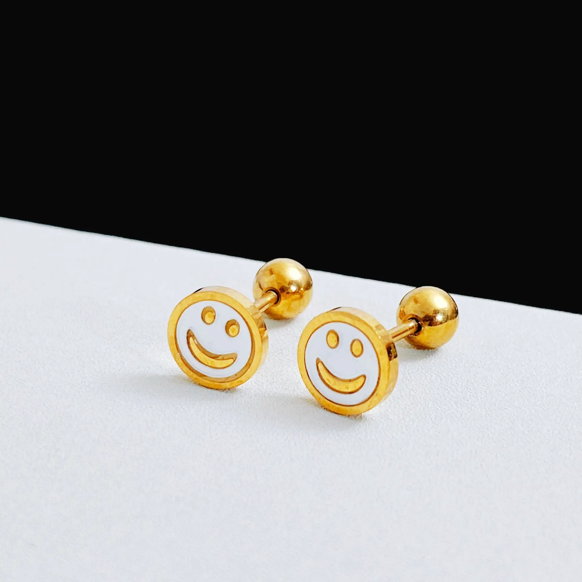 Titanium Steel Screw-On Ear Bone Stud, Semi-Unique Cute Smiling Design, Compact Sweet-Cool Vibe, Water-Resistant for Bathing & Sleeping Wear Without Removal woman accessory,hoop